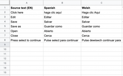 Google sheets translation of text